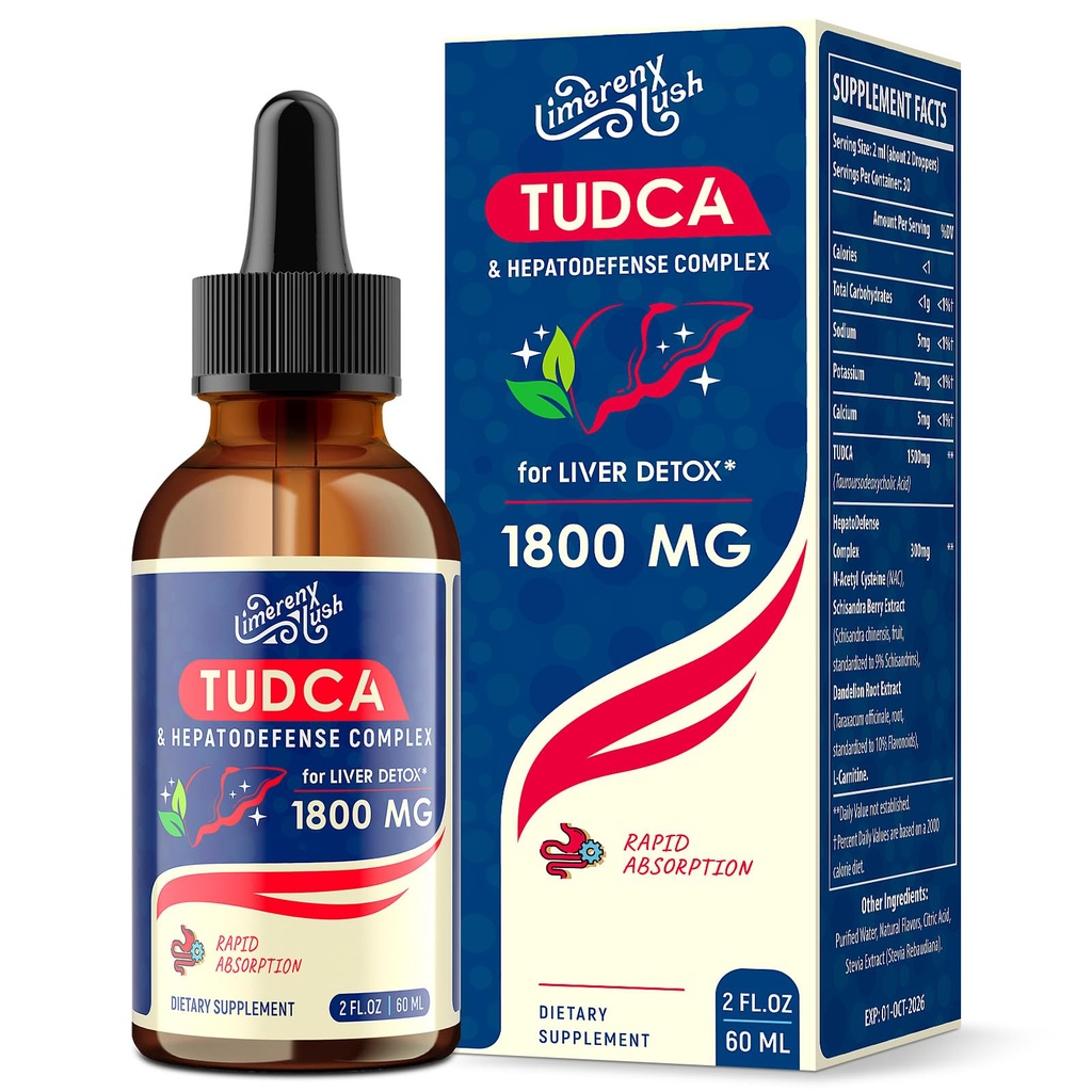 TUDCA suport hepatic scade 1800mg - supliment puternic de ficat cu sare de bile, NAC, Schisandra și Dandelion, Detoxifiere hepatică & Reparație - Rapid-Absorbing, Zahăr-Free, Alcool-Free 