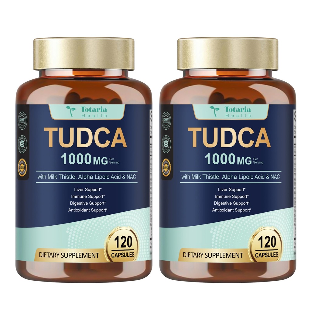 Totaria 2 Pachete TUDCA 1000 mg Suport hepatic Supliment cu Thistle lapte, NAC, ALA, 80% Silymarin, 15-in-1 Sare extra-rezistenta Bile