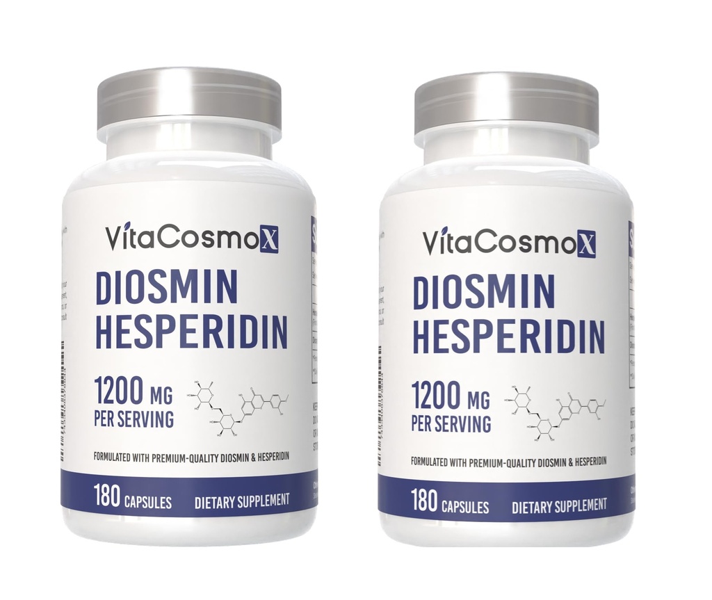 Diosmin Hesperidin 1200 mg Complex, 180 capsule, Citrus Bioflavonoids Extract bogat de fructe, 100% Vegetarian, non-GMO & Gluten supliment gratuit de diosmin cu putere maximă - 2 cutii