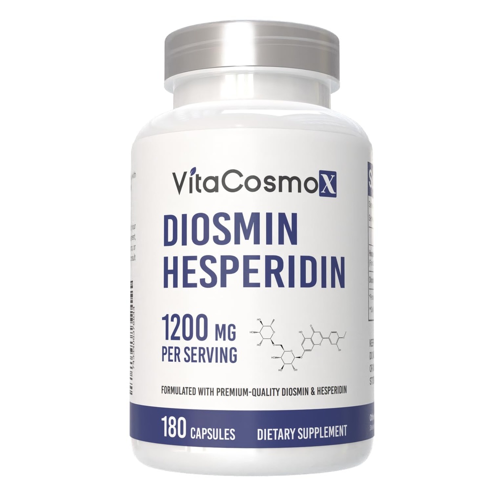 Diosmin Hesperidin 1200 mg Complex, 240 capsule, Citrus Bioflavonoids Extract bogat de fructe, 100% vegetarian, non-GMO & Gluten Free (180 Conte (Pachet de 1))