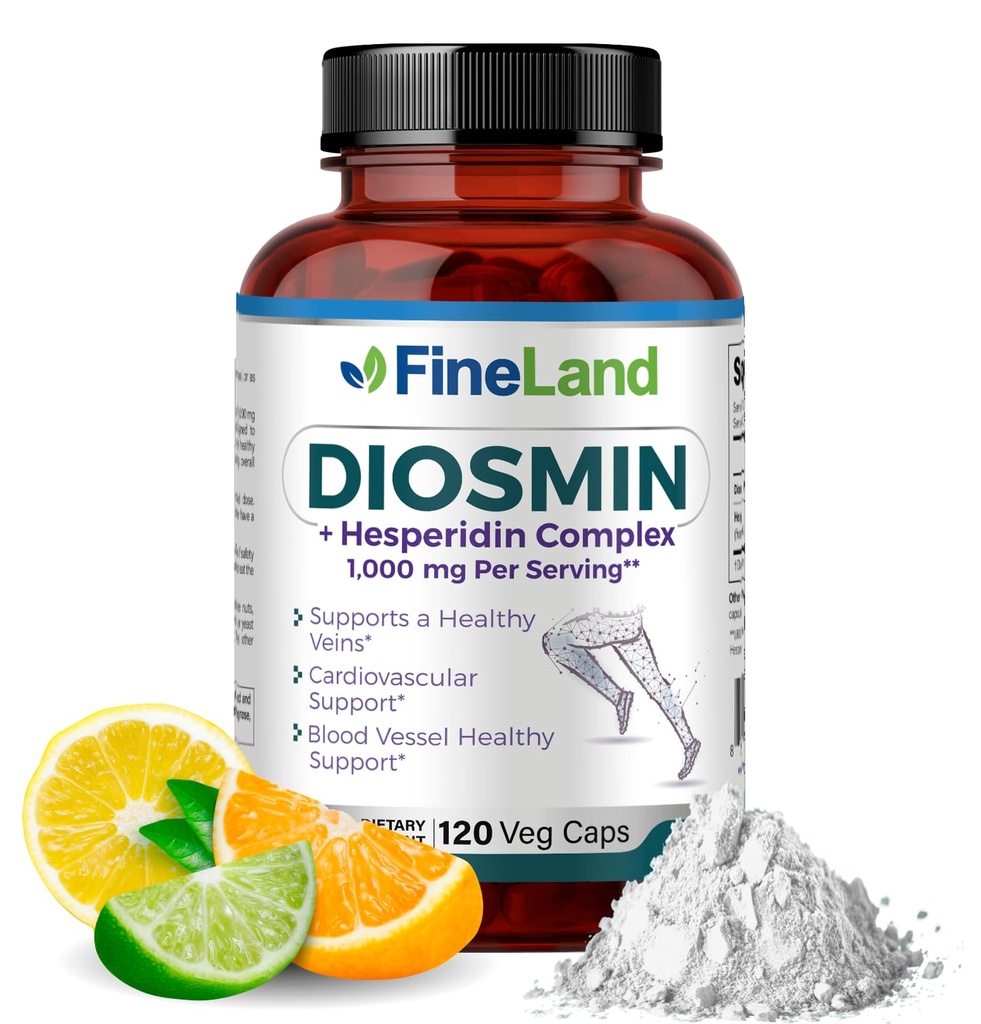 FineLand Diosmin & Hesperidin Complex, Premium Advanced Formula, 1000 mg, Debitul sanguin si suport de circulatie, 120 Capsule, 100% Vegan, Toate naturale