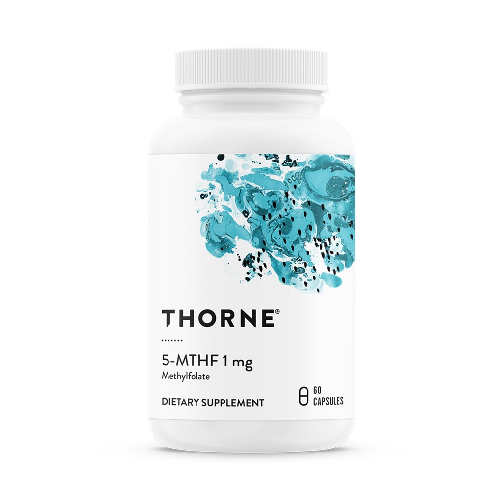 THORNE - 5-MTHF - Methylfolat (Active B9 Folate) Supliment - Sustine sanatatea cardiovasculara, Dezvoltarea fetala, sanatatea nervoasa, Methylation & Homocisteine Levels* - 60 Servings - 5-MTHF 1mg