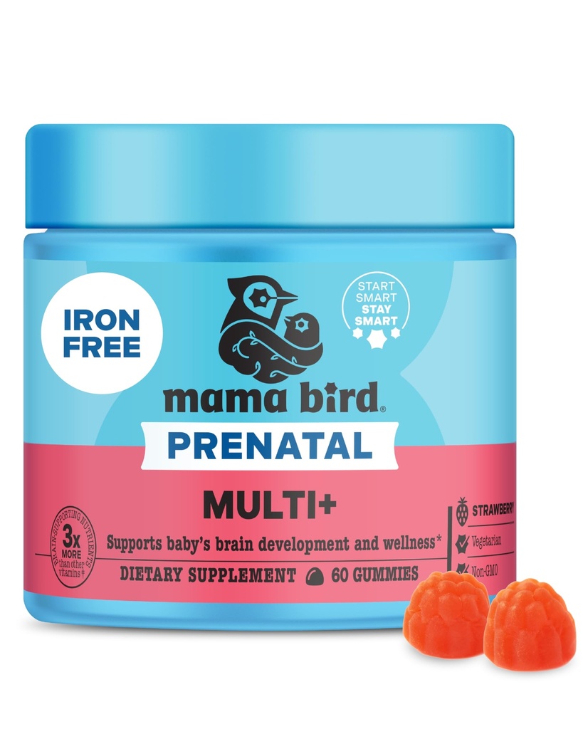 Cel mai bun Nest Wellness Mama Bird Prenatal Multi Plus - Supplement de îngrijire prenatală susține creierul și sănătatea digestivă - Vegan Multivitamine cu metilfolat & More - Căpșuni, 60 Gumries (30 Servings)