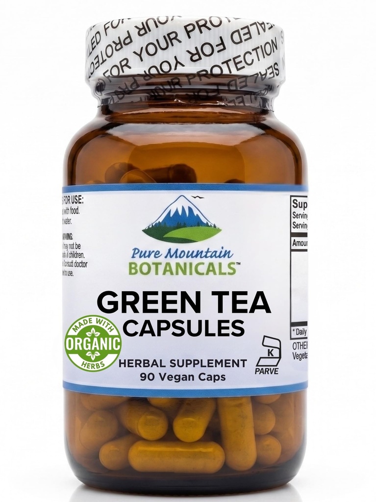 Capsule de ceai verde - 90 Kosher Vegan Caps cu 450mg Spectrum organic complet și extract de ceai verde pur