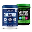 Orgain Creatin monohidrat pulbere 17.64 Oz (100 serviri) & Colagen Peptides pulbere 1lb (20g Grass Fed) Bundle - nearomate, non-GMO Suplimente pentru mușchi, creier, piele și sprijin comun