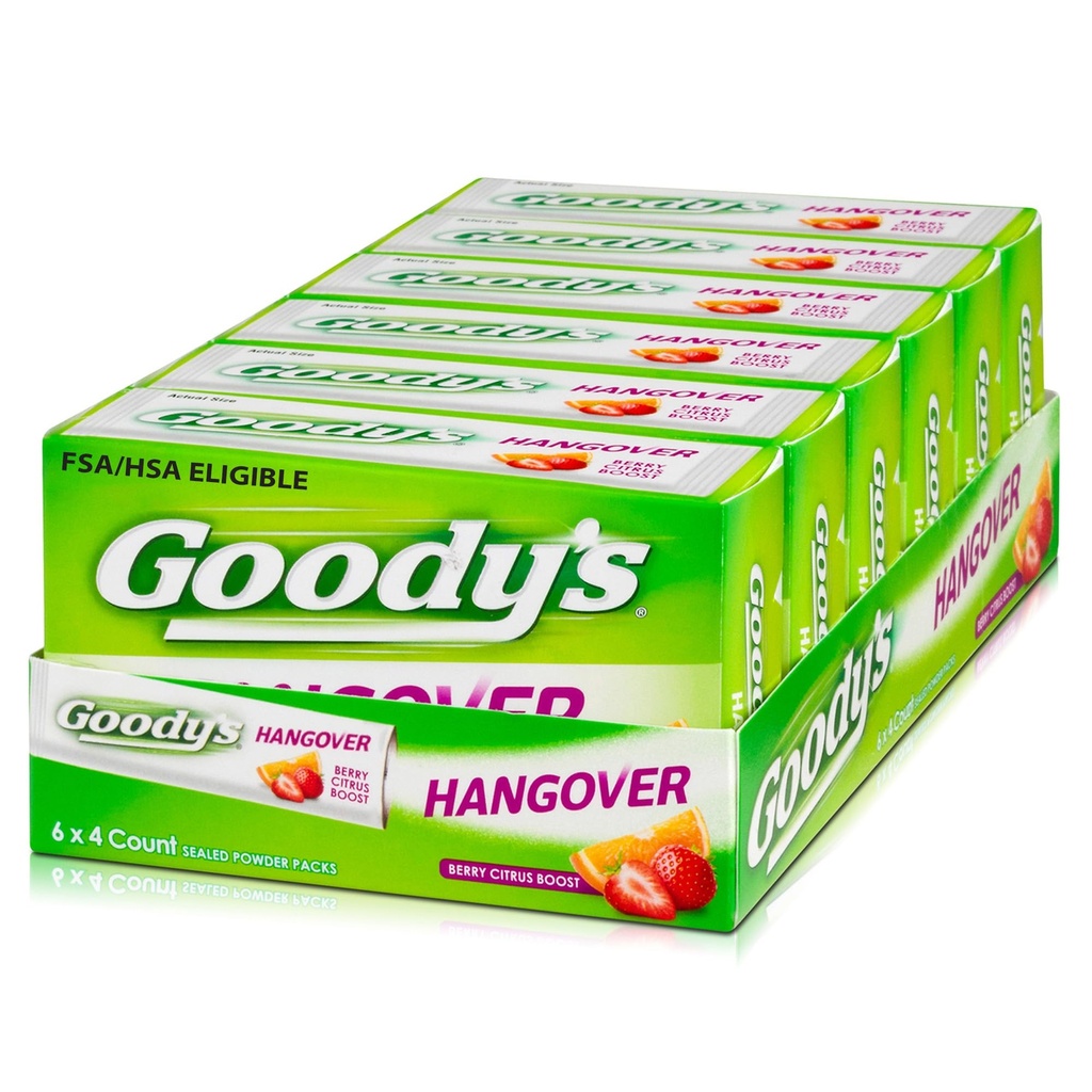 Pudra de mahmureală a lui Goody, Relief de durere rapidă, Aromă de Citrus Berry, 4 pudra stick, 6 Pack