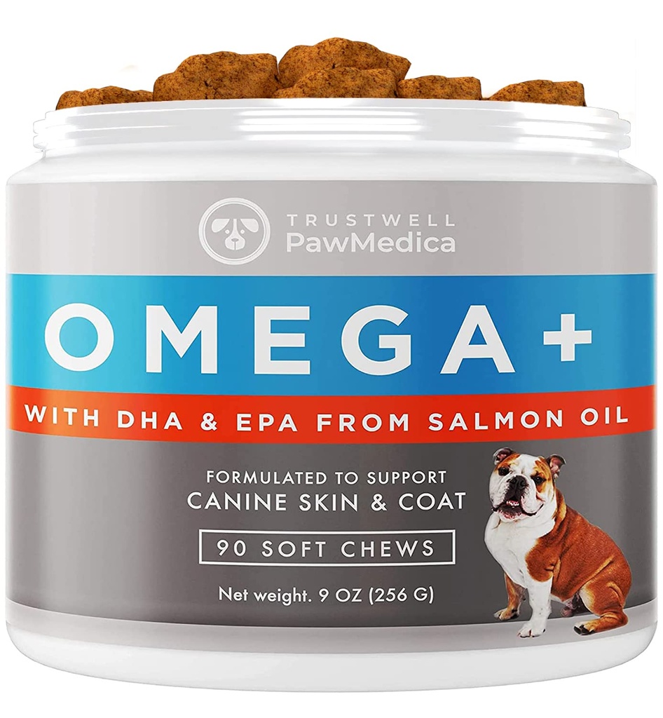 PawMedica Omega 3 pentru câini, piele de câine și supliment de haina cu ulei de pește dragoste ajută cu piele uscată câine, Omega 3 6 9 Chews vitamine pentru alergii câine