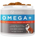 PawMedica Omega 3 pentru câini, piele de câine și supliment de haina cu ulei de pește dragoste ajută cu piele uscată câine, Omega 3 6 9 Chews vitamine pentru alergii câine