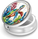 Cutie de pastile-3 Compartiment de mici pastile pentru Purse & Pocket Mini Metal Pilula Holder Travel Pilula Container pentru a deține suplimente Vitamine BPA-Free (Sea Turtle)