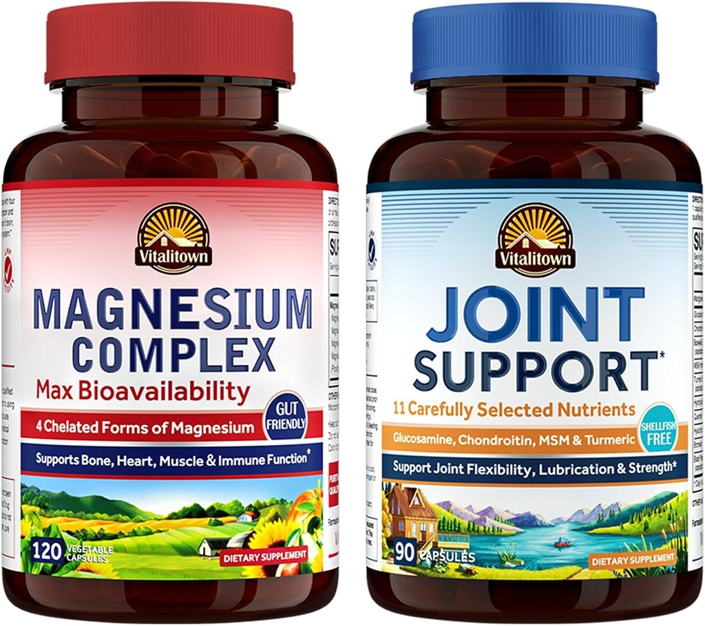 Vitalitown Magneziu + Glucosamină Chondroitin MSM Bundle (Pachetul de 2) 