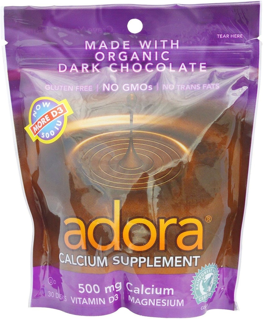 Adora Calciu Supliment Disk, Organic Dark Chocolate, 30 Conte (Pachet de 12)
