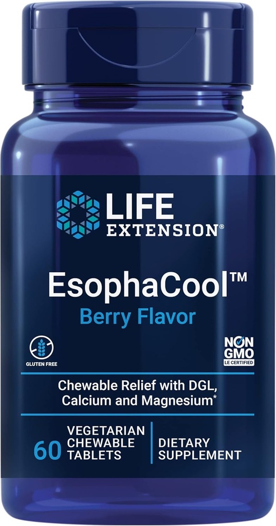 Extensie de viaţă EsophaCool - Suplimente de sănătate gută cu calciu, magneziu şi DGL Licorice extract de rădăcină pentru Digestia sănătoasă Relief de stomac & PH echilibru - Gluten-Free, Vegetarian - 60 comprimate masticabile