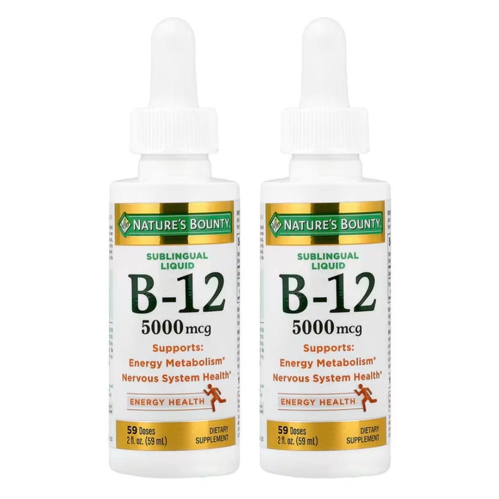 Natura's Bounty B-12 5000 mcg Sublingual Liquid Energy Health, 2 Fl Oz (2 Sticle)