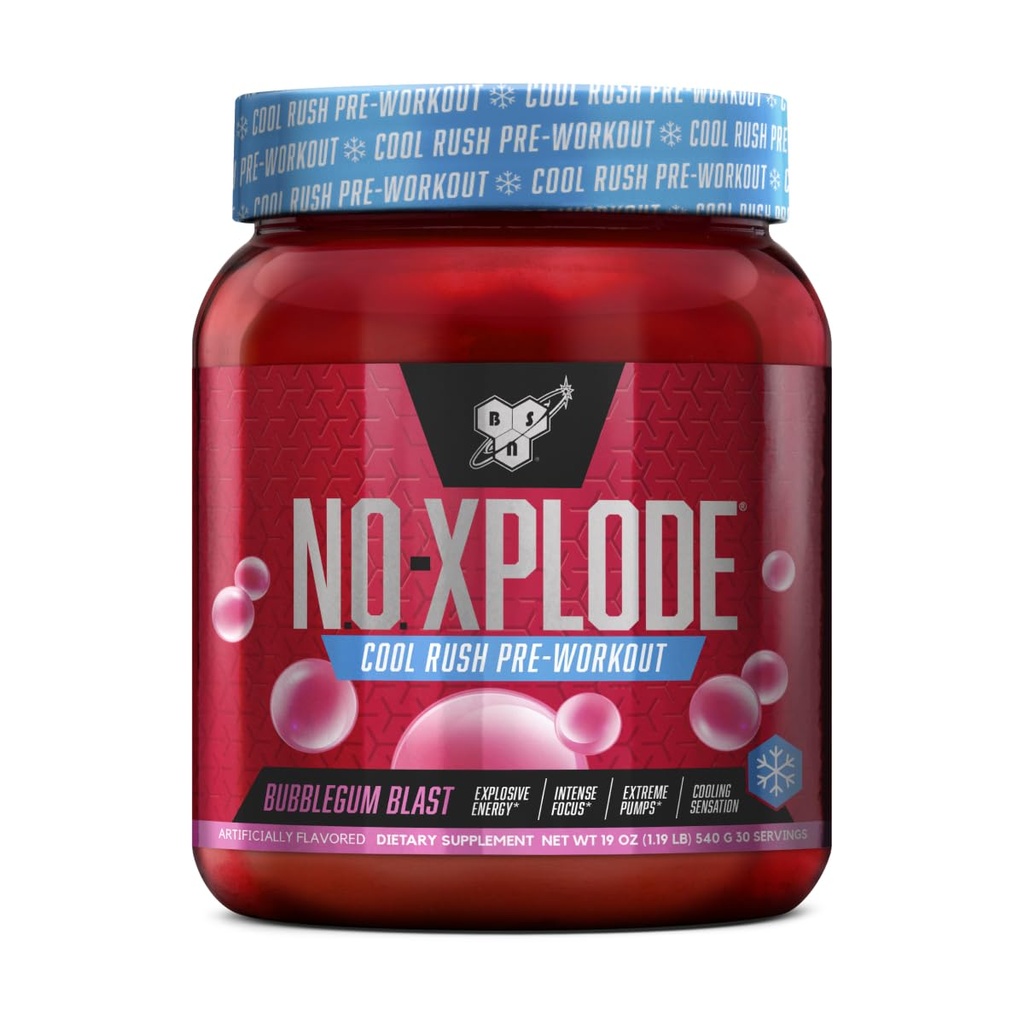 BSN N.O.-XPLODE Cool Rush Pre Workout Pulbere, Preworkout Suplimentul de energie pentru bărbați și femei cu creație și Beta-Alanină, New Flavor: Bubblegum Blast, 30 Serviri