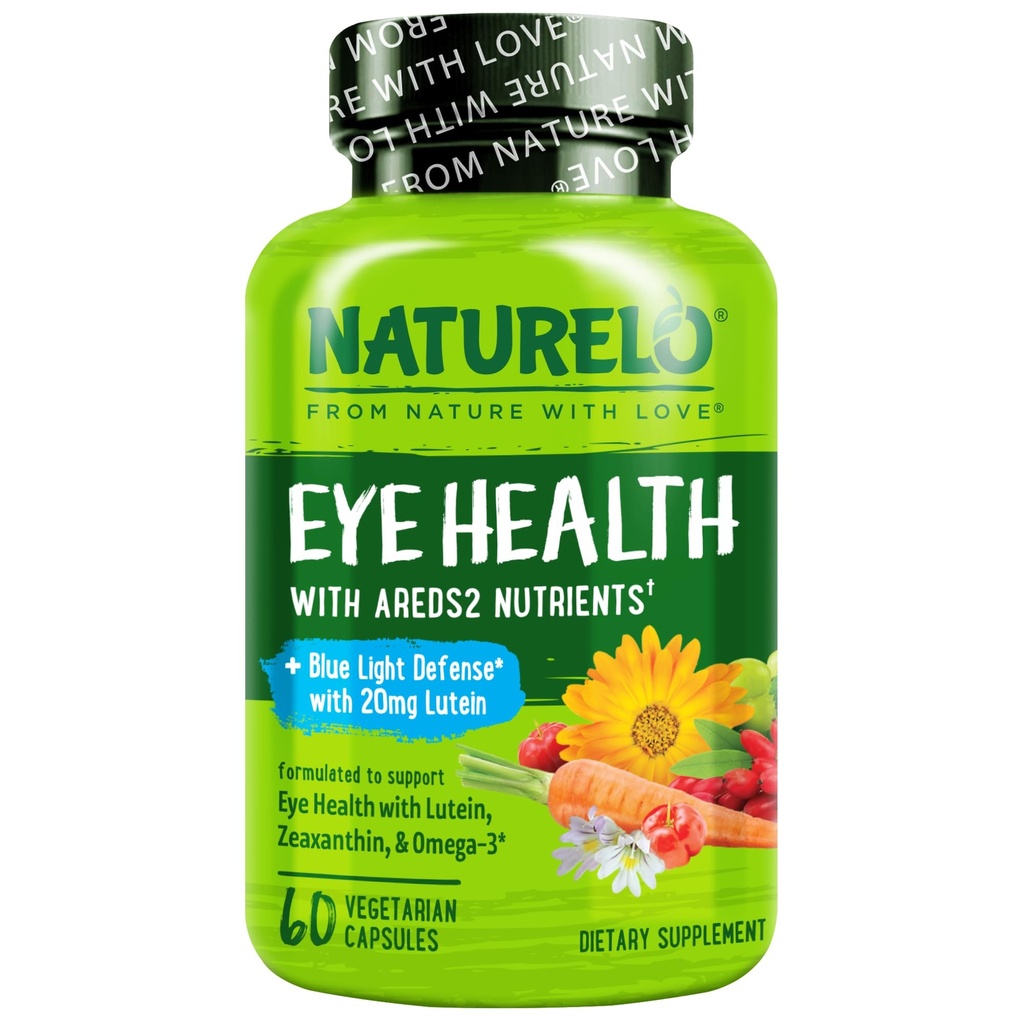 NATURO EYE Vitamine - AREDS 2 Formula Nutrients cu luteina, Zeaxantină, Vitamina C, E, Zinc, Plus DHA - Supliment pentru ochi uscati, viziune sanatoasa, suport ocular - 60 capsule Vegan