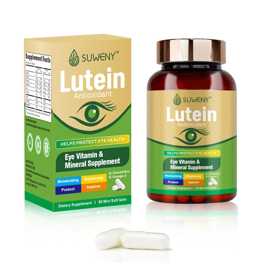 Lutein Eye Vitamine Supliment pentru adulți - 90 capsule, susține sănătatea ochilor cu Zeaxantină, Zinc, Vitamine C & E, Formula Vegan pentru protecție albastru lumină și suport macular (1)