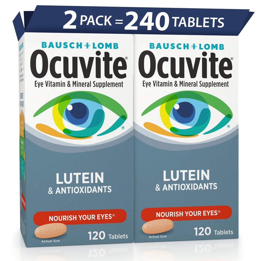 Ocuvite Eye Vitamina si Suplimentul mineral, Lutein & Antioxidant Vitamine A, C, E, Zinc pentru sanatatea ochilor, Vitamine pentru ochi, 120 comprimate (Pachet de 2)