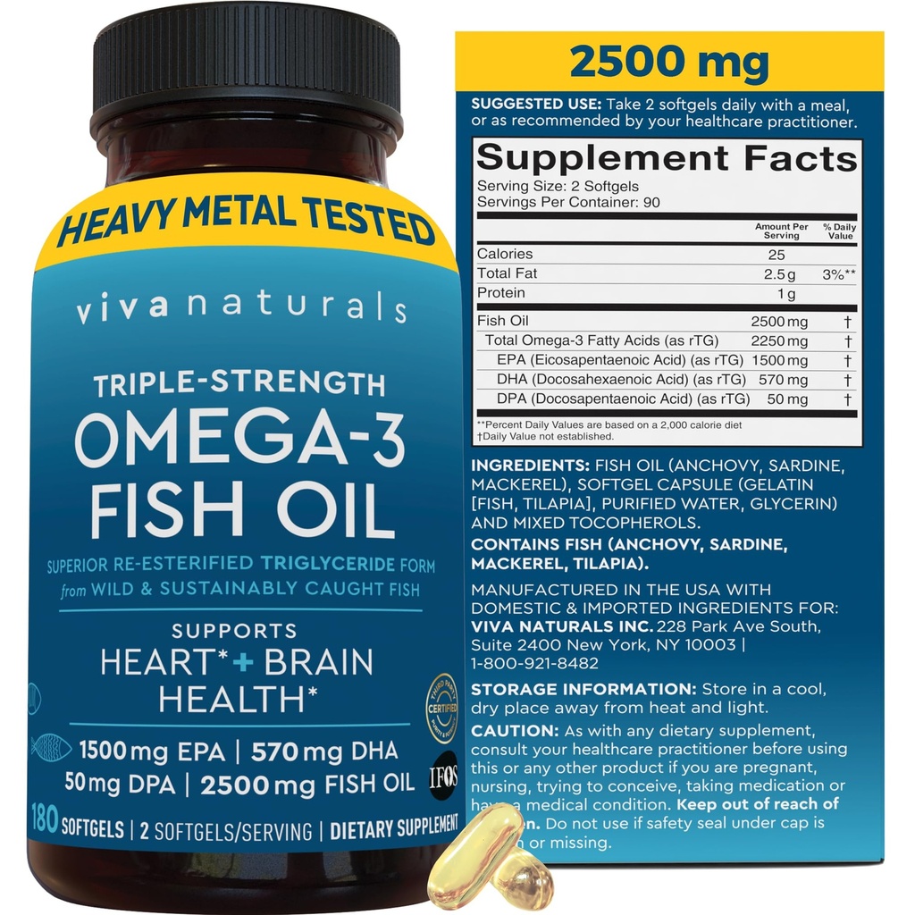 Putere triplă Omega 3 Suplimentul ulei de pește pentru bărbați și femei 