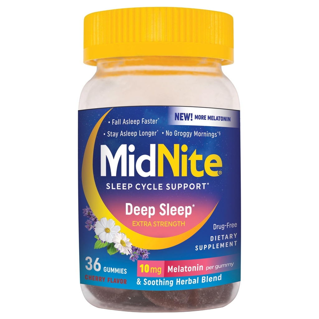 MidNite Deep Sleep Extra Forest, 10 mg Melatonin Sleep Aid, non-Habit Forming, Herbal Dietary Supplement for Adulți, Drog-Free, Gluten-Free, Lactoză-Free, Vegetarian-Friendly, 36 Gummies