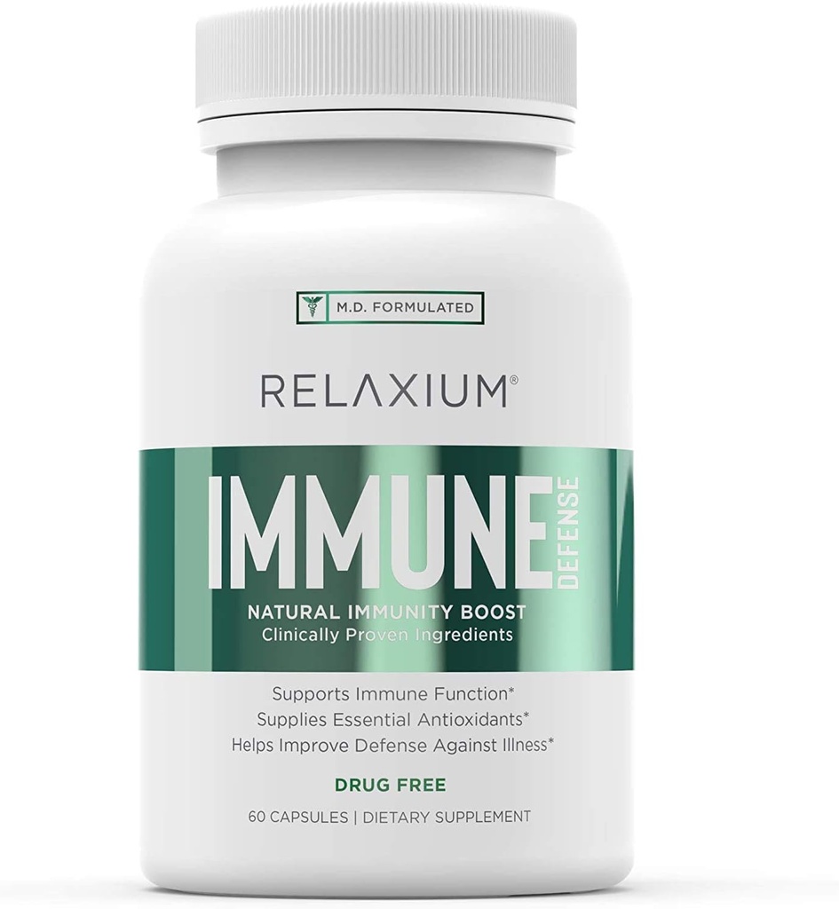 Relaxium Immune Defense, supliment puternic de sprijin imun, Booster imunitate pentru a consolida sănătatea cu Elderberry, Usturoi, Echinacea, Vitamina C & Zinc (60 capsule, 30 zile de aprovizionare)
