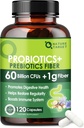 Probiotice pentru femei si barbati Sanatate digestiva cu fibre prebiotice - Supliment de fibre cu 60 miliarde Probiotic pentru Regularitate & Gut Cleanse - Suporte Constipatia ocazionala - 120 Capsule vegetale