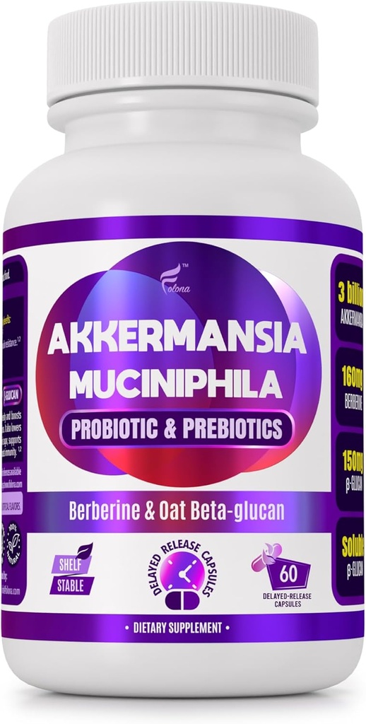 Lansare întârziată Akkermansia GLP-1 Probiotic cu Berberine și Soluble Beta-Glucan Prebiotic Fiber; 3 Miliarde AVU, 60 capsule (2 luni de aprovizionare) pentru suport de sănătate Gut