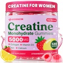 Creatina pentru femei, Creatine Monohidrat Gume cu colagen, Vitamina D3 & Calciu pentru mușchi, Booty & Energy, aroma de zahăr liber Creatine Gume Post & Pre Suplimente de antrenament pentru femei, 120 Ct