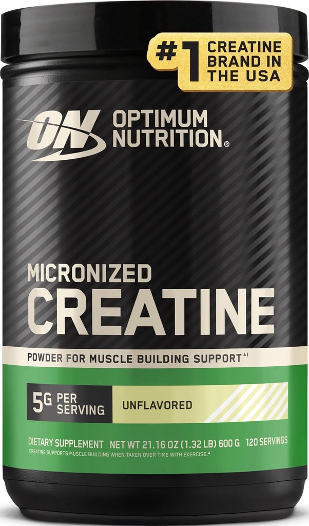 Optimum Nutriție Micronized Creatin Monohidrat pulbere, Nearomatizate, 120 Serviri, 600 Grams (Packing May Vary)