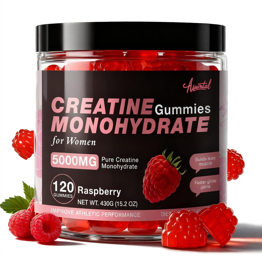 Creatina pentru femei 5000 MG, Creatine Gummies, Creatine Monohidrat Supliment pentru cresterea musculara, Putere & Energie de sprijin, Zahăr gratuit Pre antrenament Gummies 120 Conte Raspberry Aroma