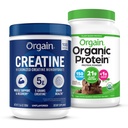 Orgain Creatin Monohidrat pulbere (17.64 Oz, 100 Servings) & Organic Vegan Ciocolata Fudge Pulbere de proteine (2,03 lb) Bundle - Plant-Based Proteina si Musculare Suport