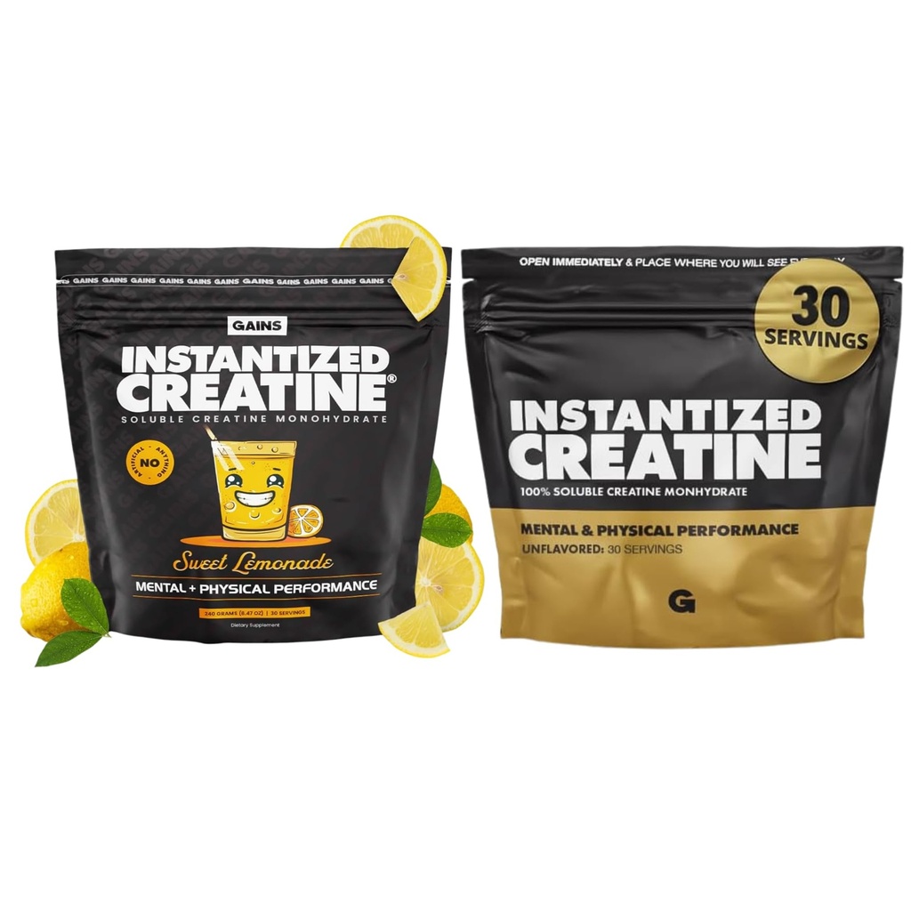 Câştiguri în vrac Instanted Creatin Monohidrat pentru femei şi bărbaţi, Soluble Pre Workout pulbere, Susţine musculare de construcţii, Putere şi performanţă, Nearomat şi dulce limonadă, 60 Serviri