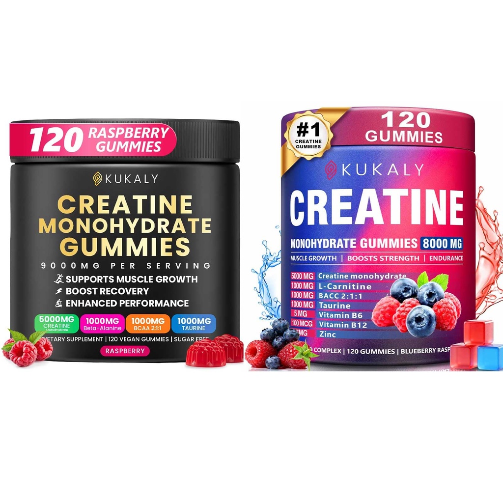 Creatin Monohidrat Gume pentru bărbați și femei, 9000MG Creatine Gume de zahăr - BCAA 2:1, B12 B6 pentru Boost Putere, Focus & Endurance, Vegan, Non-GMO