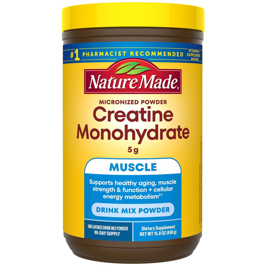 Natură Micronited Creatin Monohidrat pulbere 5 g per Servire, Nearomated Drink Mix pulbere, Suport muscular, 450 g, 90 zile de aprovizionare