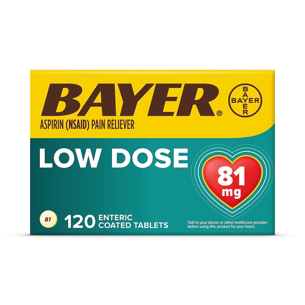 Bayer Aspirină , 81 mg comprimate filmate enterice, Reliever durere / Reductor Fever, 120 număr