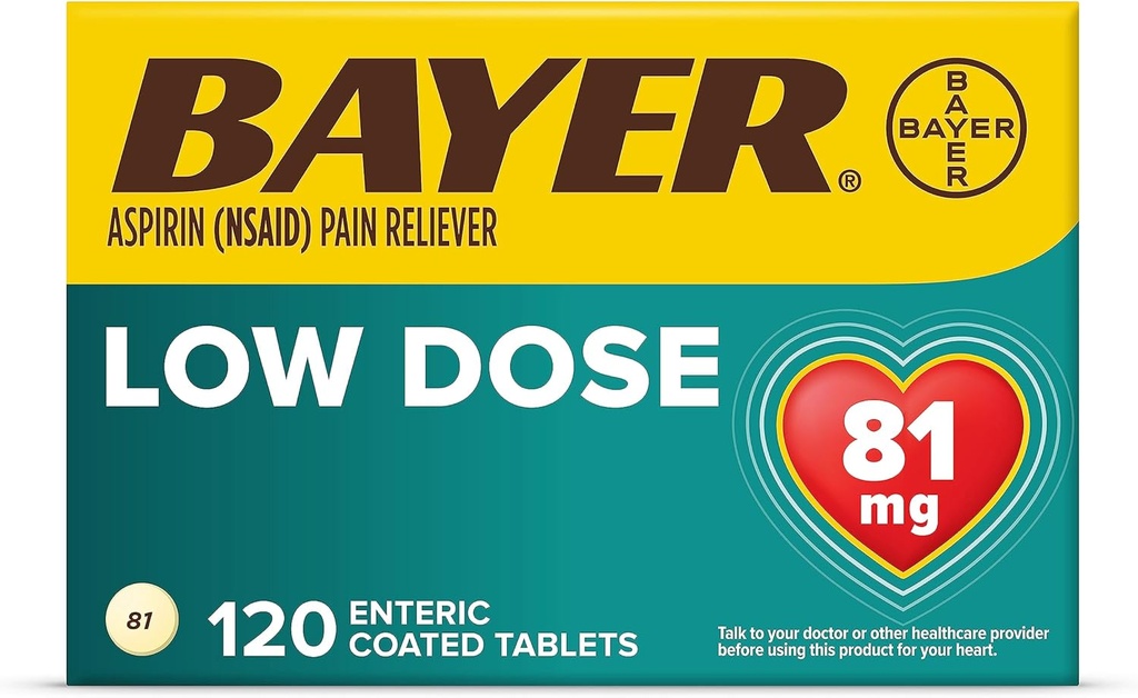 Bayer Aspirină , 81 mg comprimate filmate enterice, Reliever durere / Reductor Fever, 120 număr