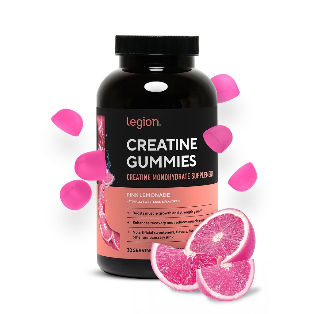Creatina LEGION Monohidrat Gume pentru bărbați și femei - Creatine Clean Chembables for Muscle Gain, Îmbunătățirea Endurance & Post Workout Recovery - Suplimentul Creatine pentru Absorbție maximă (Limonadă roz)