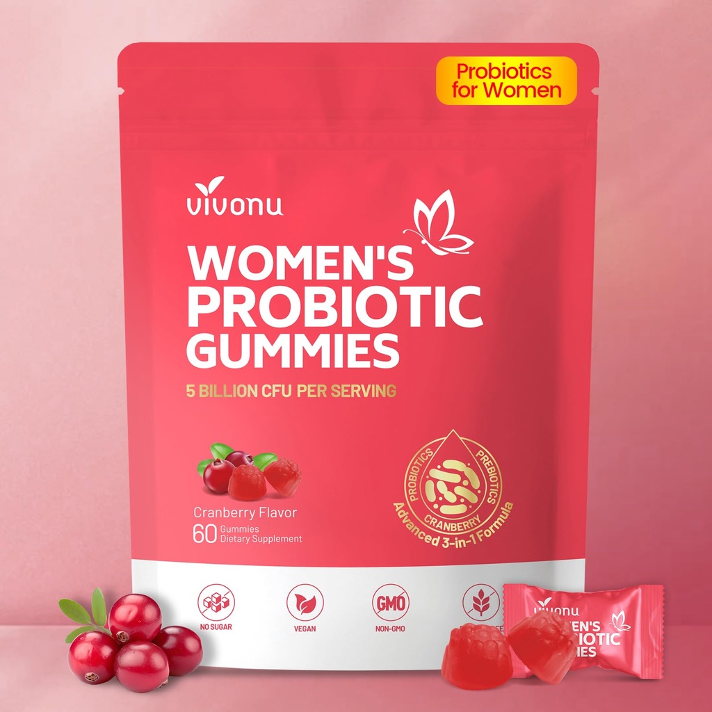 VivoNu Probiotice Viginale pentru Femei, Femei Gumiile Probiotice, Gumiile Echilibru Feminin, Gummy Prebiotic, Probioticele Cranberry pentru Femei Vaginigal Health, Drojdia Ph Balance