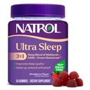 Natrol Ultra Sleep 3-in-1 100% Drog-Free Sleep Aid Blend cu Melatonina, GABA & Botanics, Dietary Supplement, Non-Habit Forming, 50 Gummies
