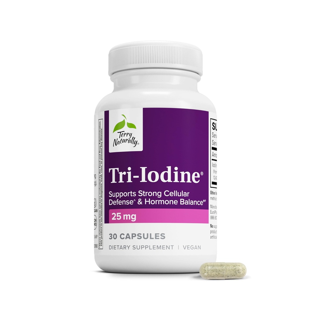 Terry Natural Tri-Iodine - Supliment alimentar pentru san & Prostate Health Supplement Supliment Function - 25 mg, 30 Capsule