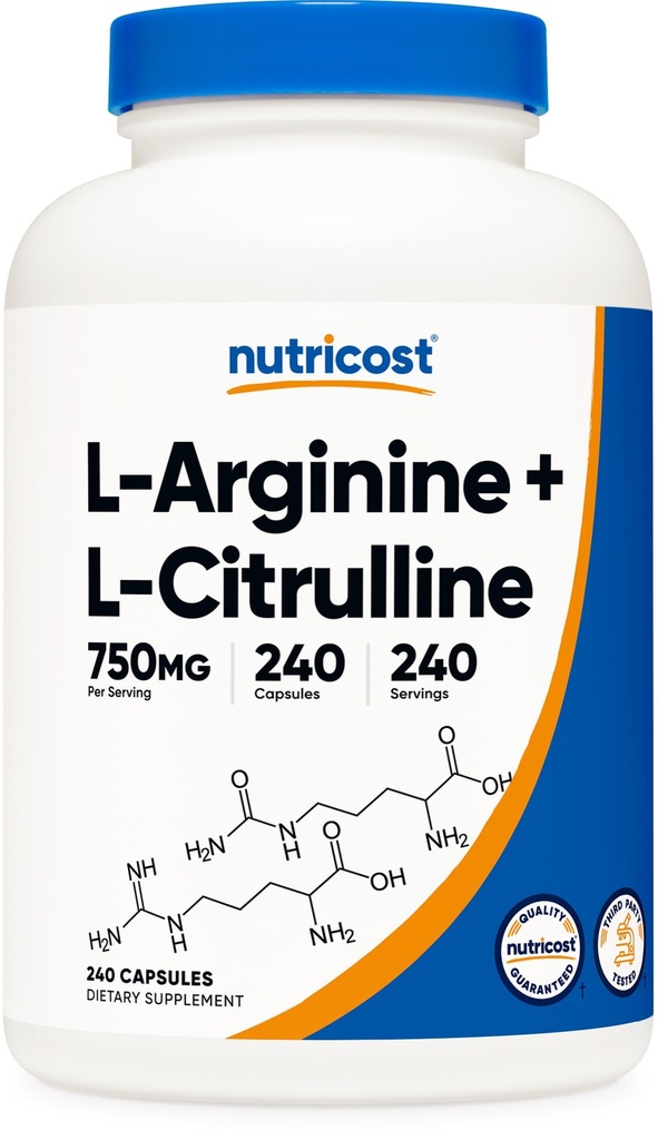 Nutricost L-Arginine L-Citrulline Complex 750mg, 240 capsule - Non-GMO