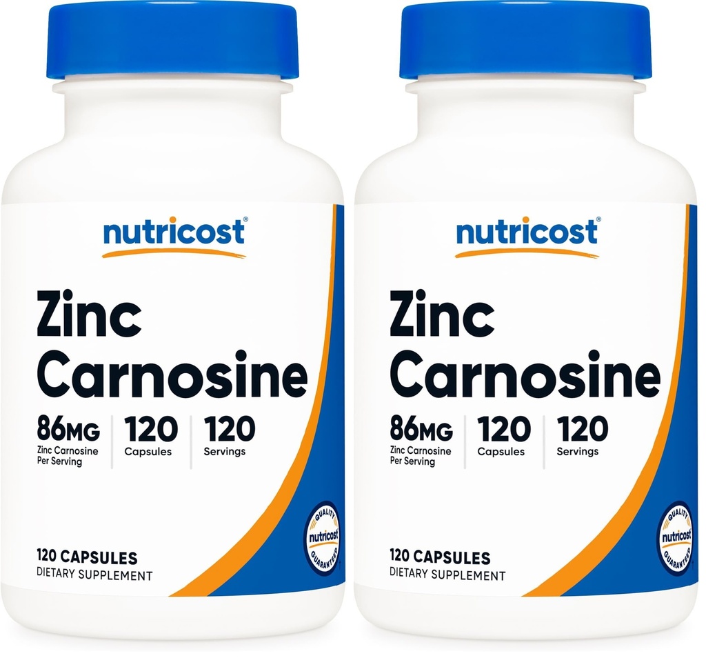 Nutricost zinc Carnosine 86mg, 120 capsule - non-GMO, gluten gratuit, zinc L-Carnosine Supliment (Pachet de 2)