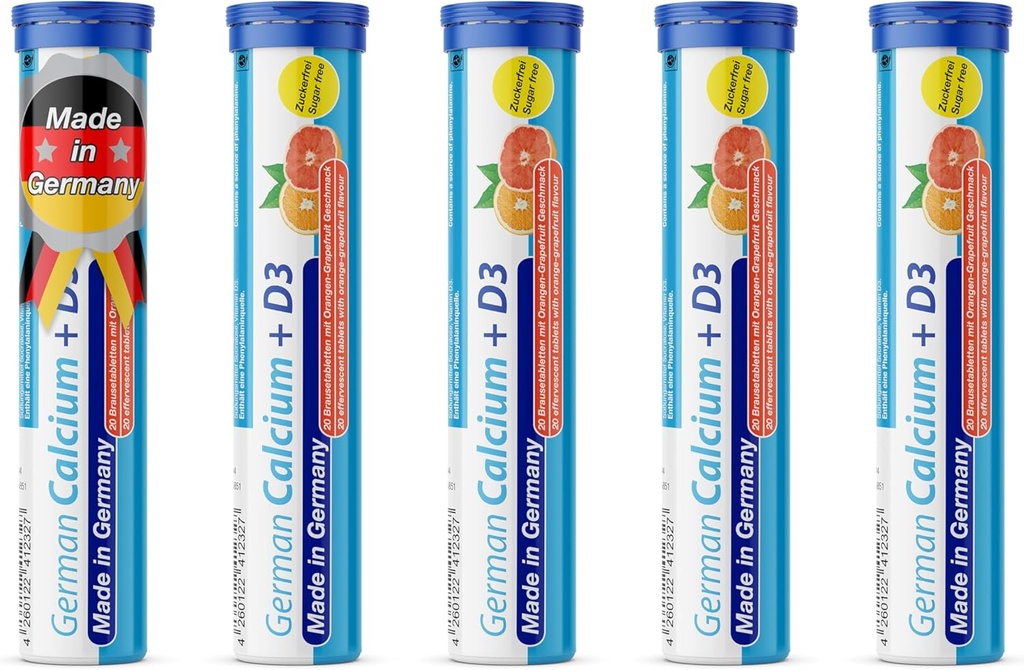 Calciu german + VIT. D - 100 Vegetarian Drink Efervescent Tablets - Orange-Grapefruit Flavor - Made in Germany