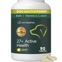 VetriScience 27+ Active Health Chewable Tablets, Canin Plus Daily Multivitamine pentru catei si caini adulti, Balanced Vitamine, Minerale si Antioxidanti, Health and Wellness Support, Duck, 90 Count
