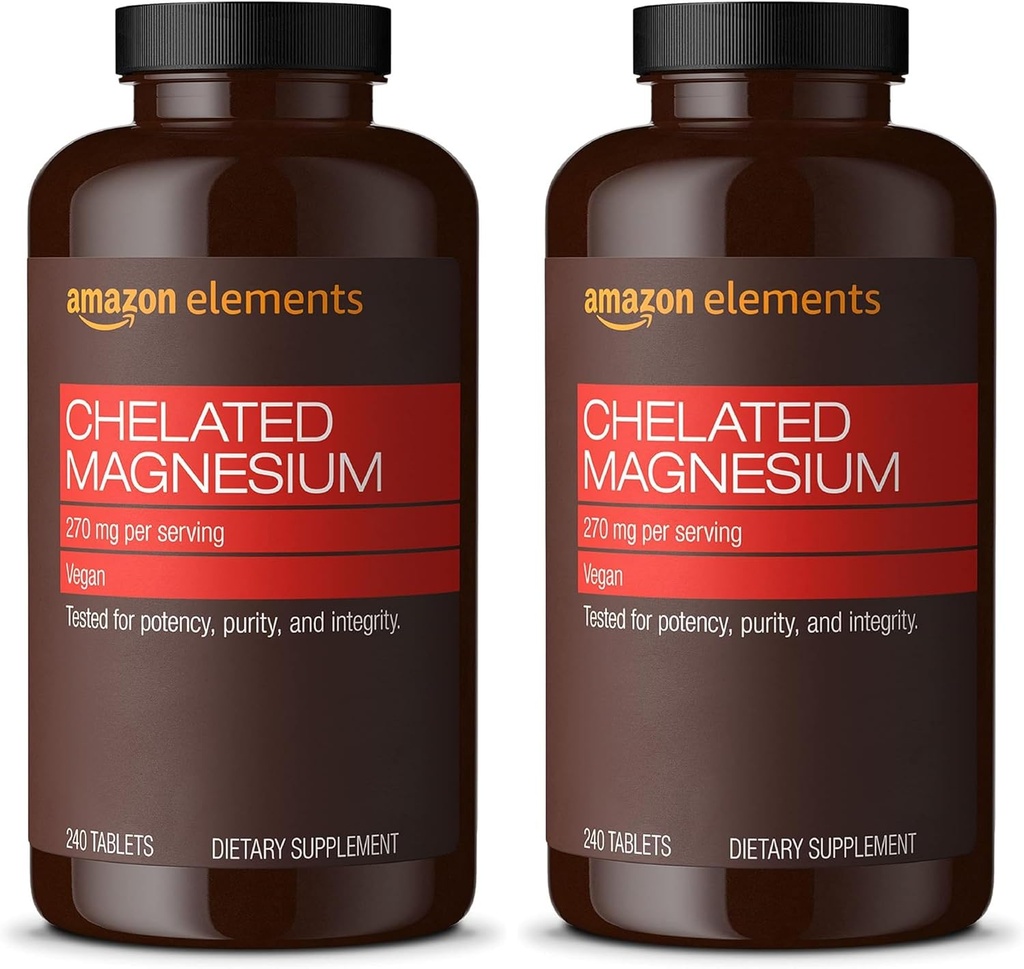 Elemente - Magneziu Chelated, 240 comprimate, 270 mg per Serving, sub formă de glucinat de magneziu Chelat, Vegan (ambalaj de 2)