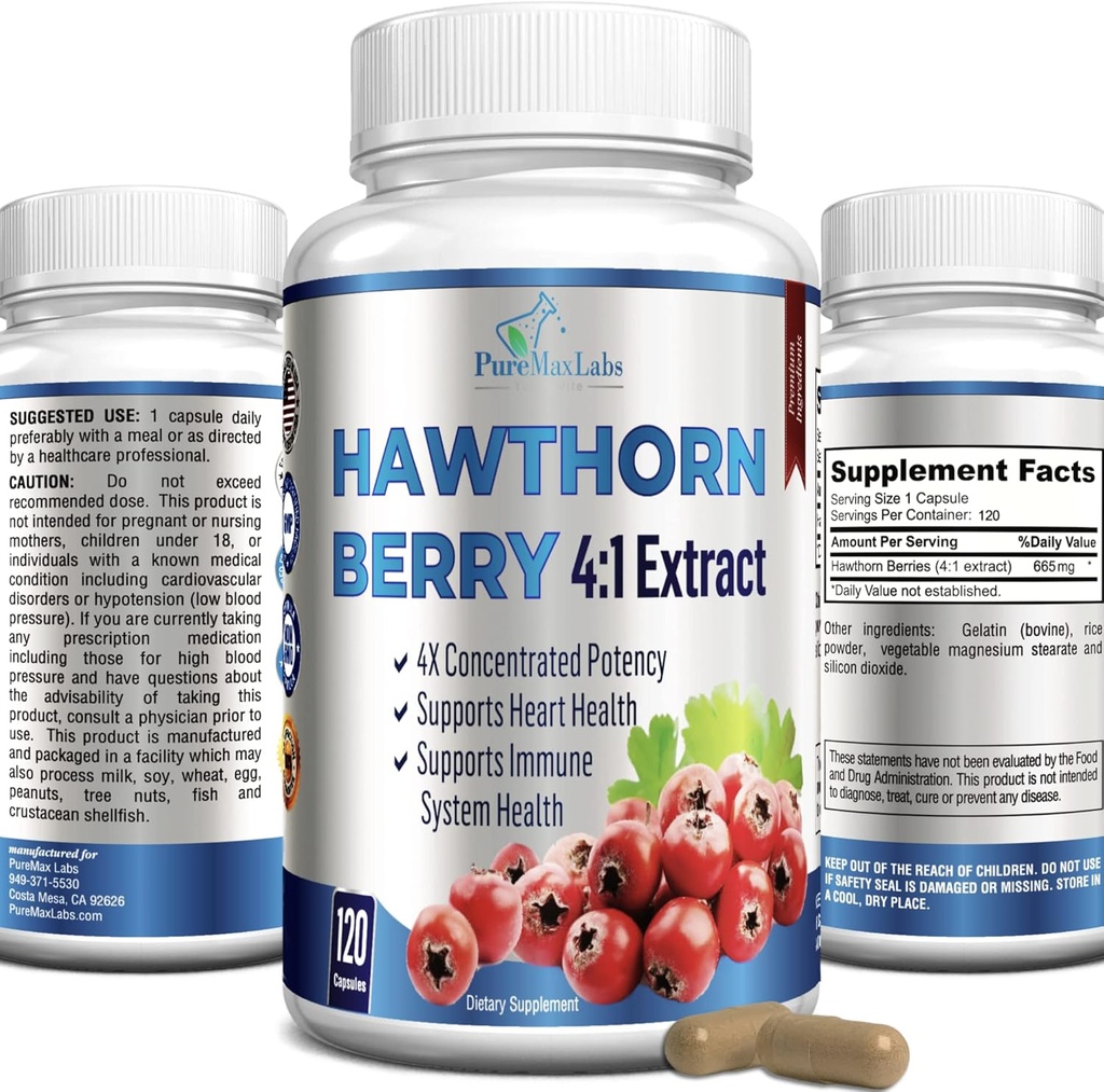 Hawthorn Berry 4:1 Extract (120 capsule) Suport sistem imunitar, Super Antioxidant, Hawthorn Berry Capsule concentrate de la 2660mg Berries