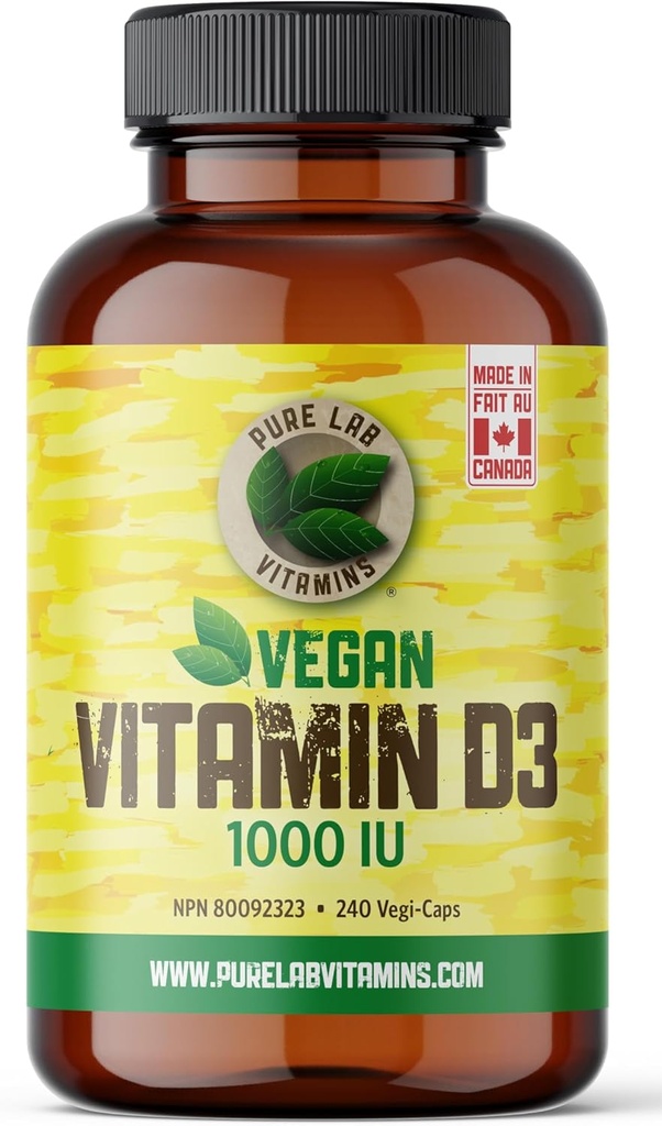 Vitamine pure Vegan Lab Vitamina D3 1000UI, 240 Vegi-Caps Made in Canada