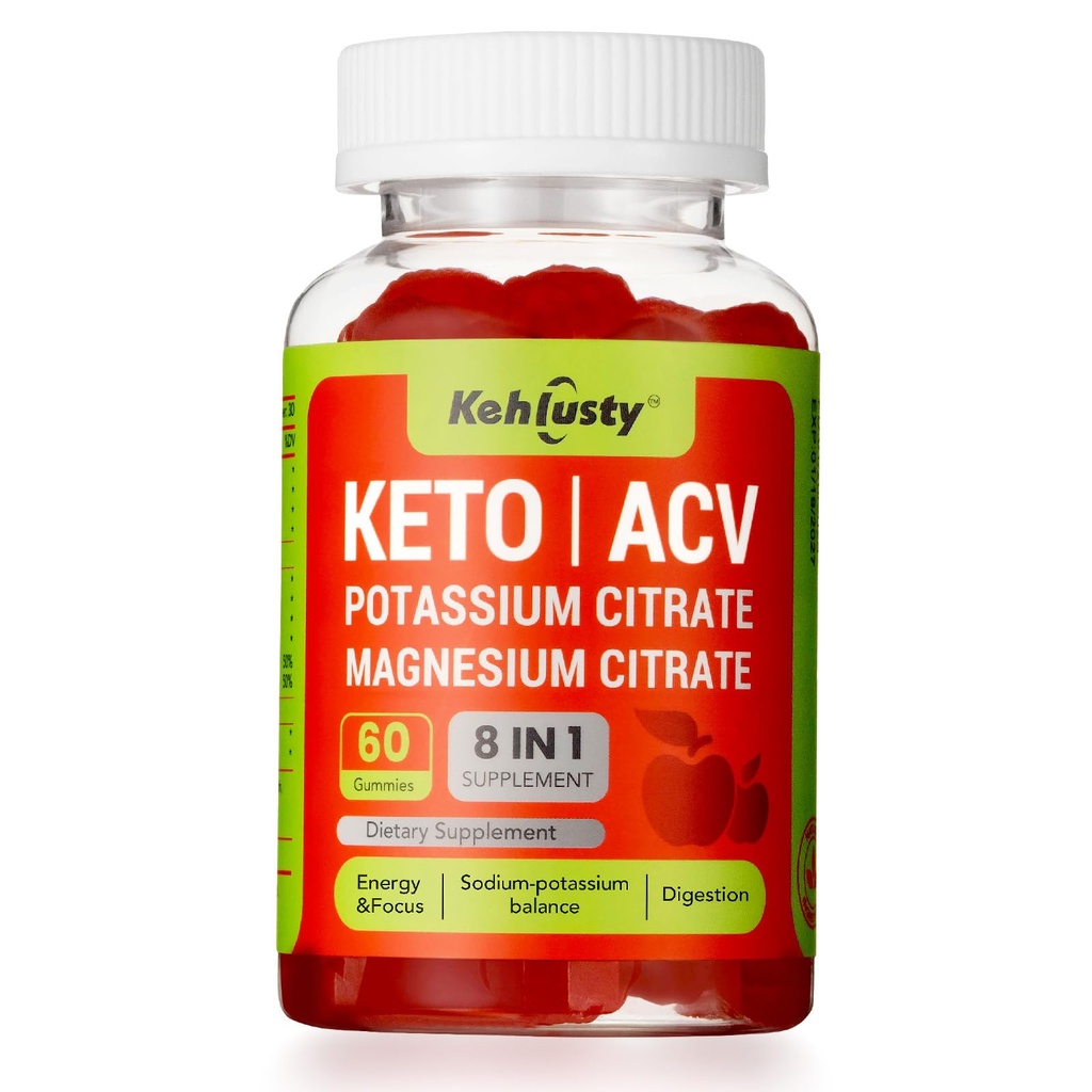Keto ACV Gumries pentru suport pierdere în greutate, 8-in-1 Apple Cidru Oţet cu B12, Electroliţi, Sfeclă rădăcină & rodie 