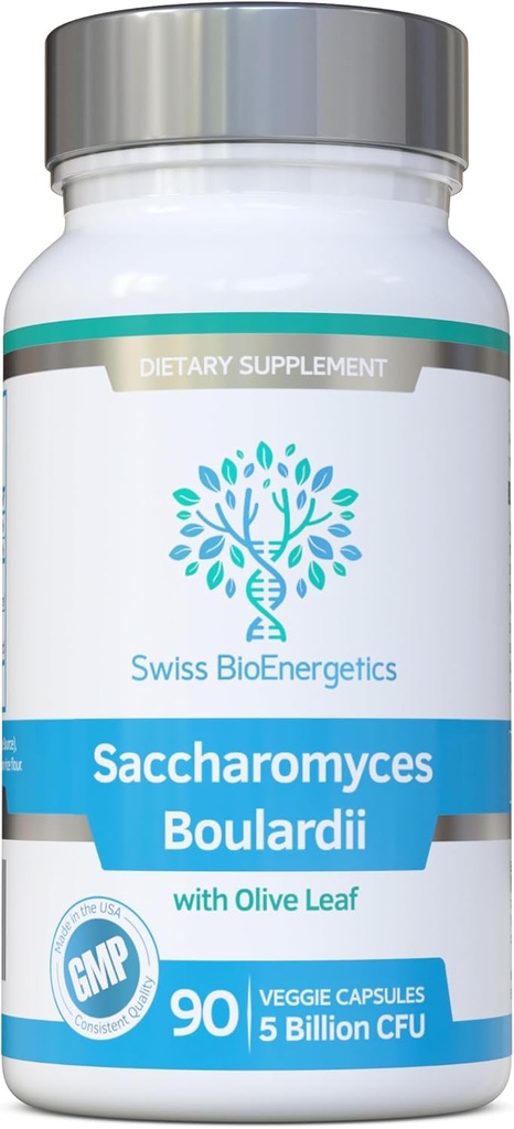 Saccharomyces Boulardii 5 Miliarde de capsule CFU 90 - Nu sunt necesare frigidere - Drojdie non-colonizantă de înaltă rezistență cu frunze de măsline sinergice, biotină și vitamina D3