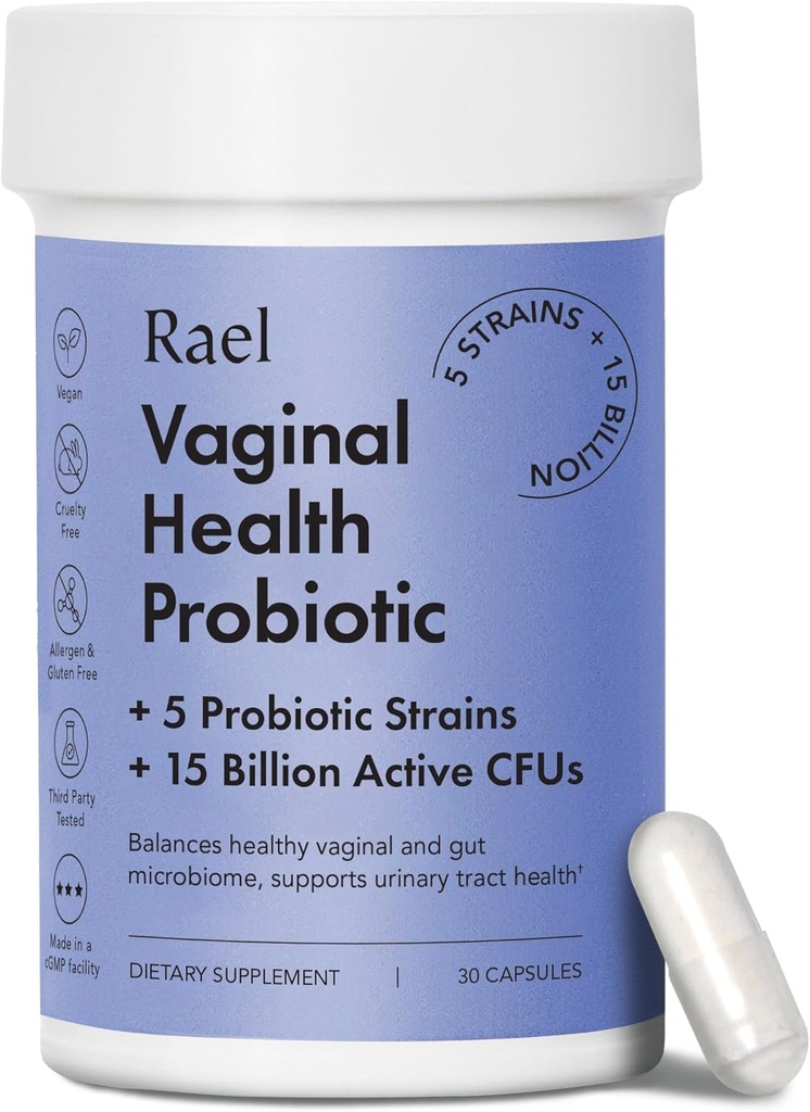 Probiotice Rael pentru femei - pH Suplimentul de echilibru cu prebiotice, Vaginal Immune Health, Yeast & Flora Support, Odor Control, Vegan (30 Servings)