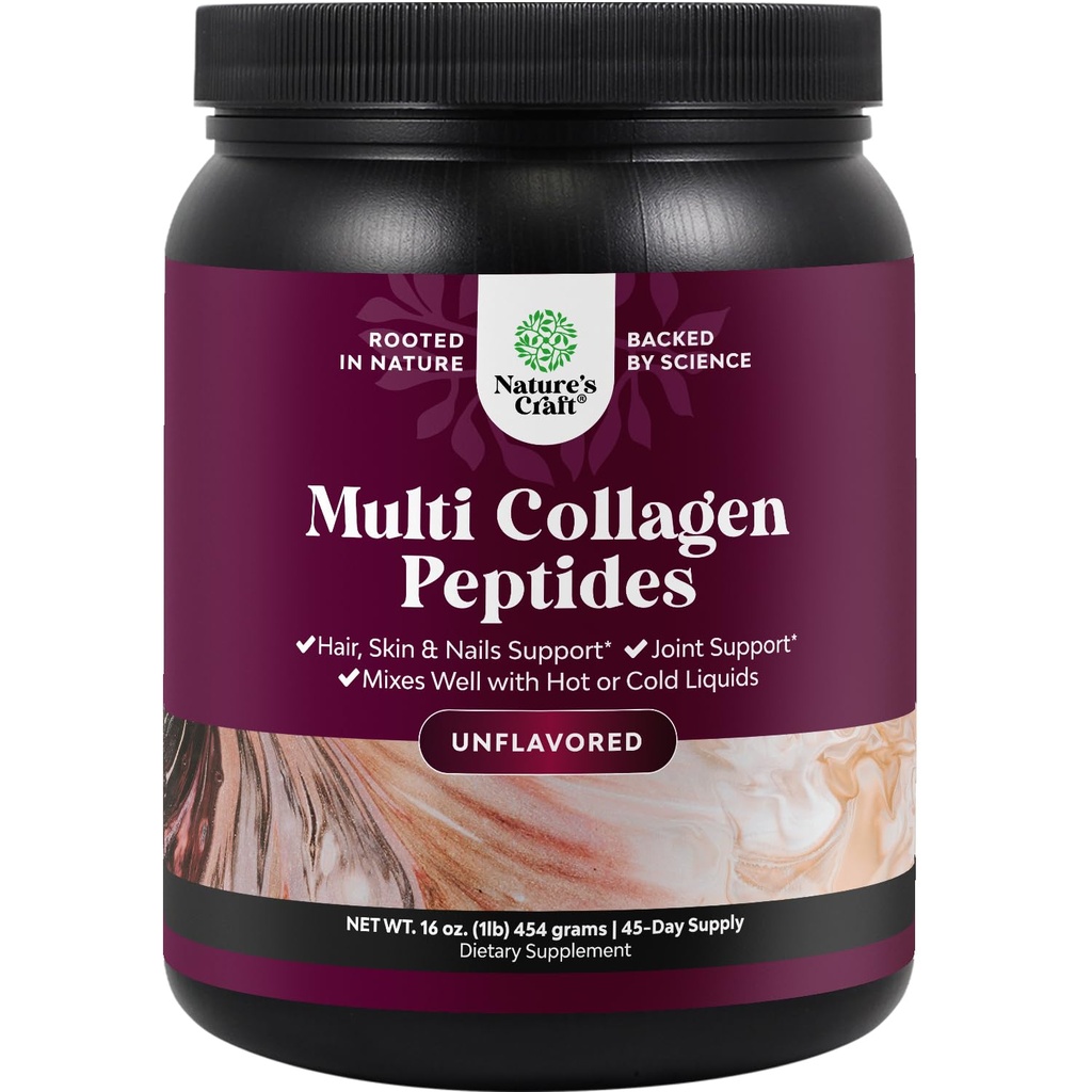 Naturas Craft Multi Colagen Proteine Pulbere pentru femei și bărbați - Keto Hidrolized Colagen Peptides 45 Servirea pielii de păr și cuie vitamine - Bovin tip 1 3 nearomate pentru suport comun os